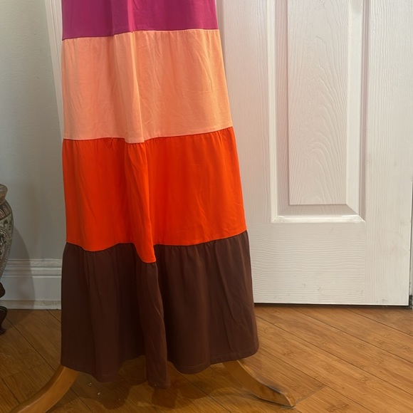 Roxy Maxi sun dress long halter style summer color block pink brown women size M - Picture 6 of 16